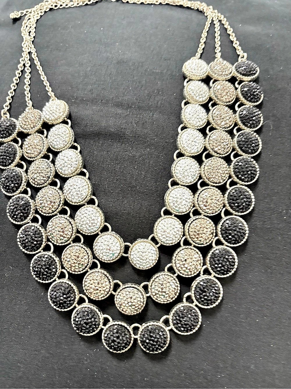 Layered Statement Necklace in Black & Silver